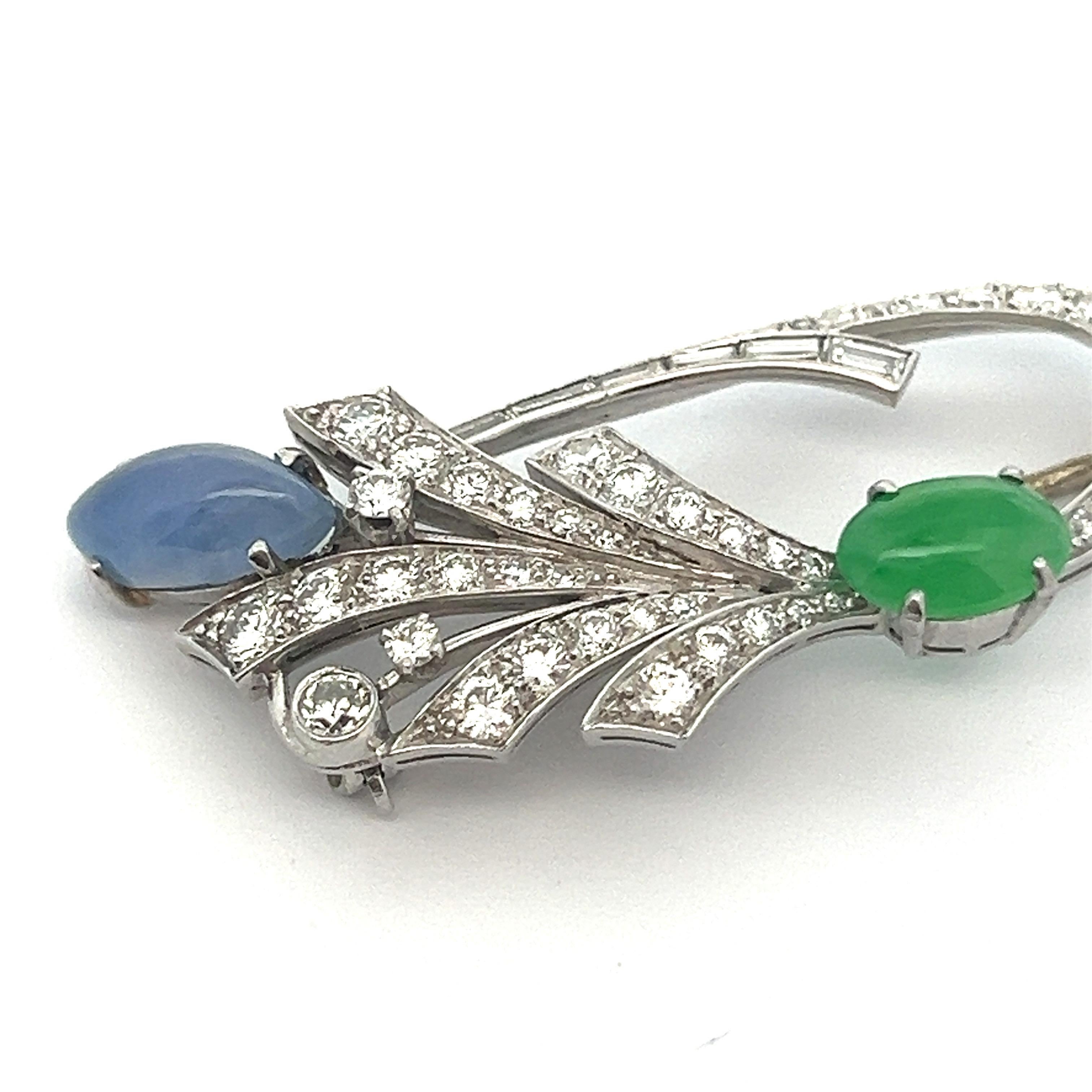 Sapphire and Jade Brooch For Sale 1