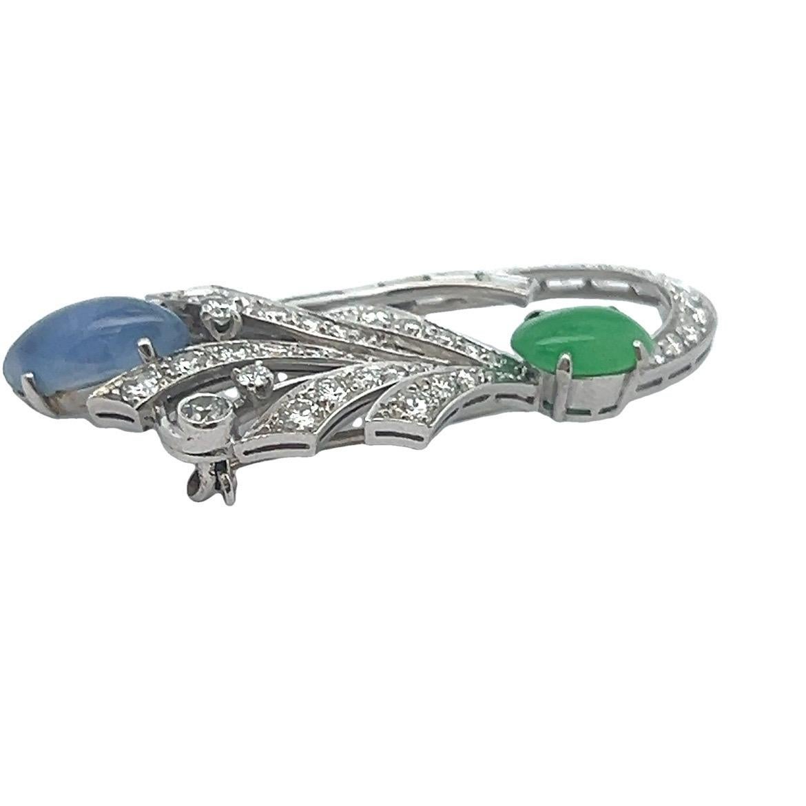 Sapphire and Jade Brooch For Sale 2
