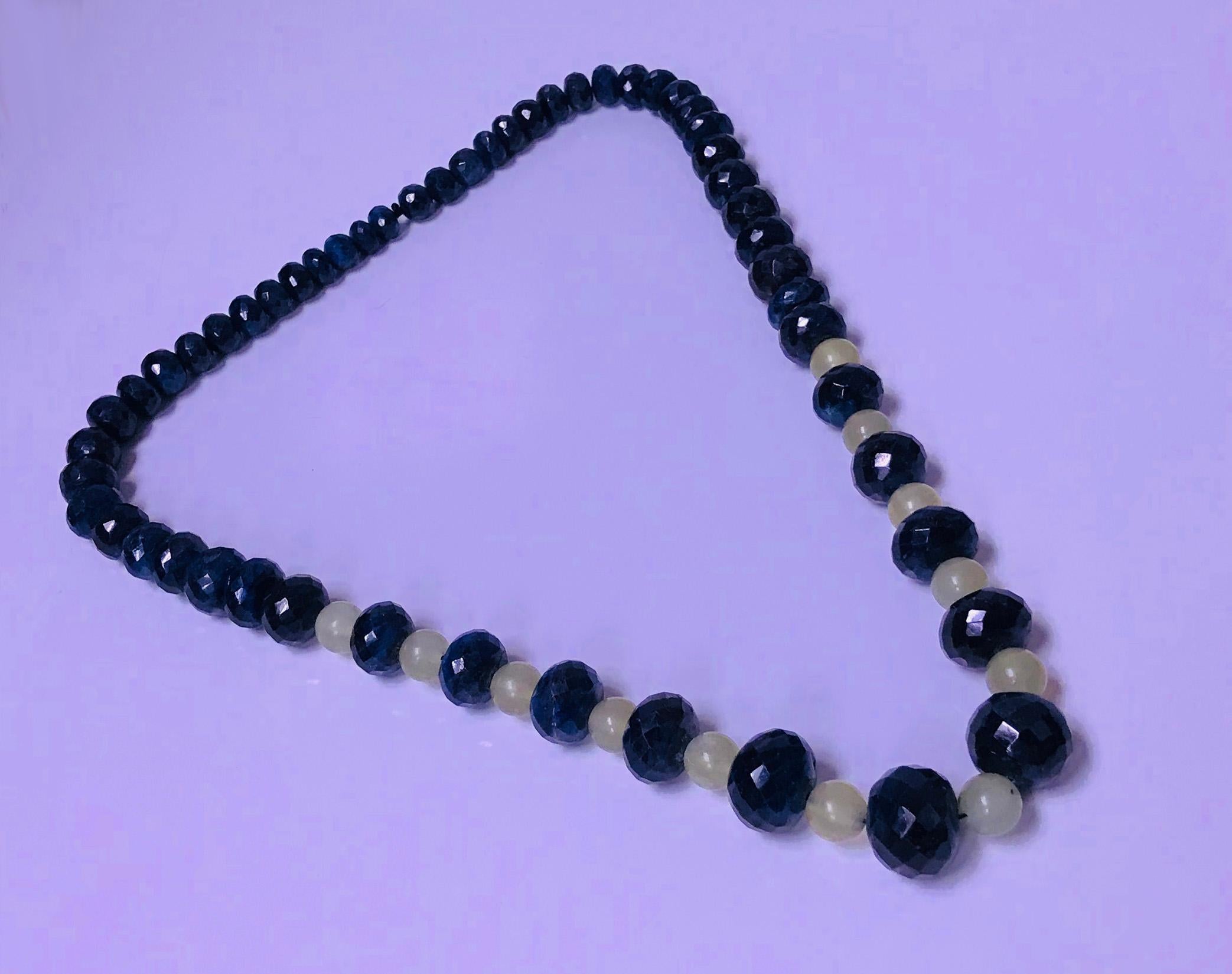 Women's or Men's Sapphire and Jade large Bead Necklace