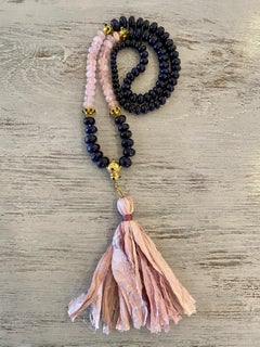 Sapphire and Morganite Mala / Meditation / Prayer Necklace in 18 Karat Gold