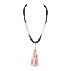 Collier de méditation et de prière Mala en or 18 carats, saphir et morganite