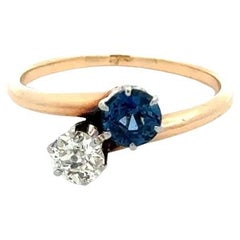 Sapphire and OEC Diamond Gold Moi et Toi Victorian Bypass Ring