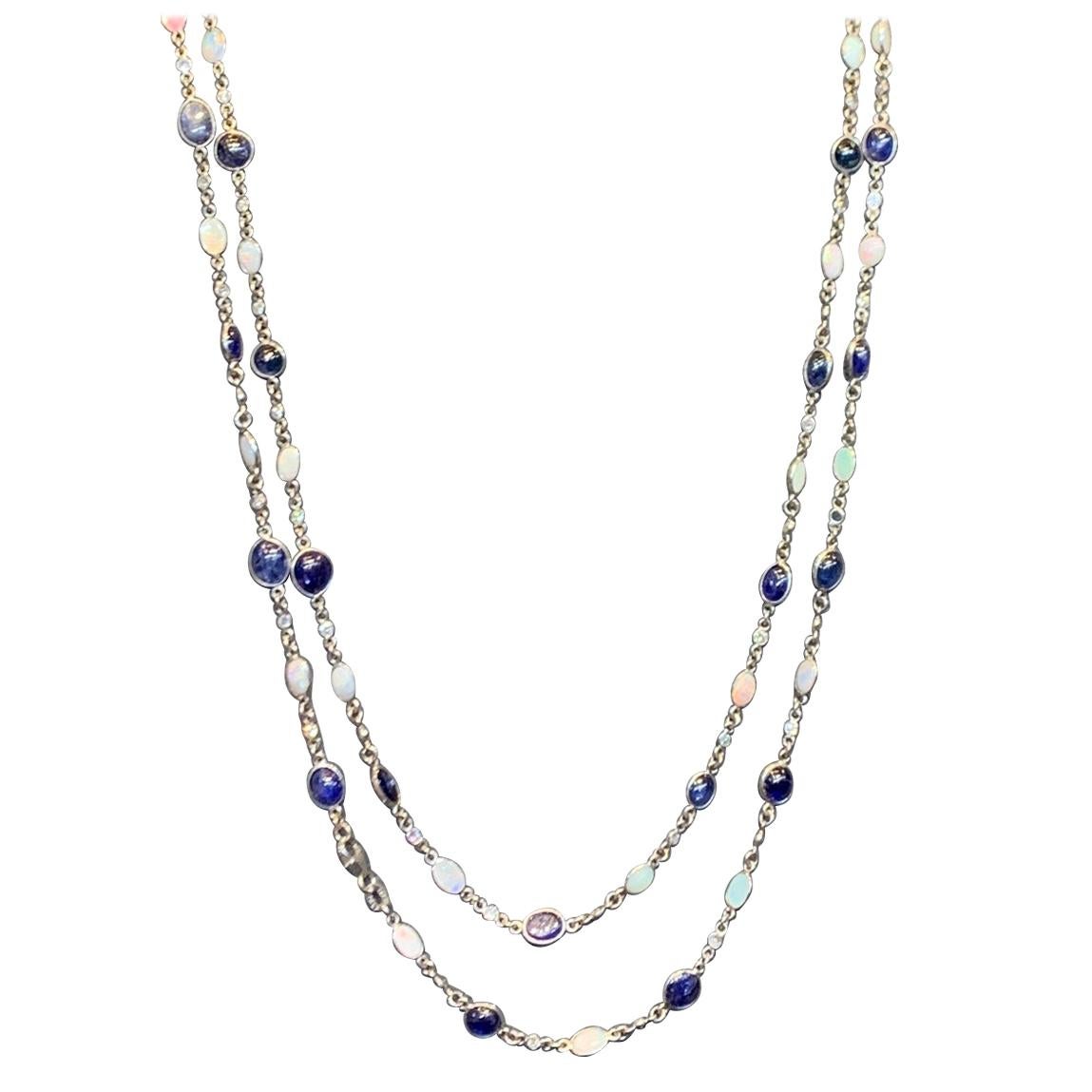 Sapphire and Opal Diamond by the Yard Necklace