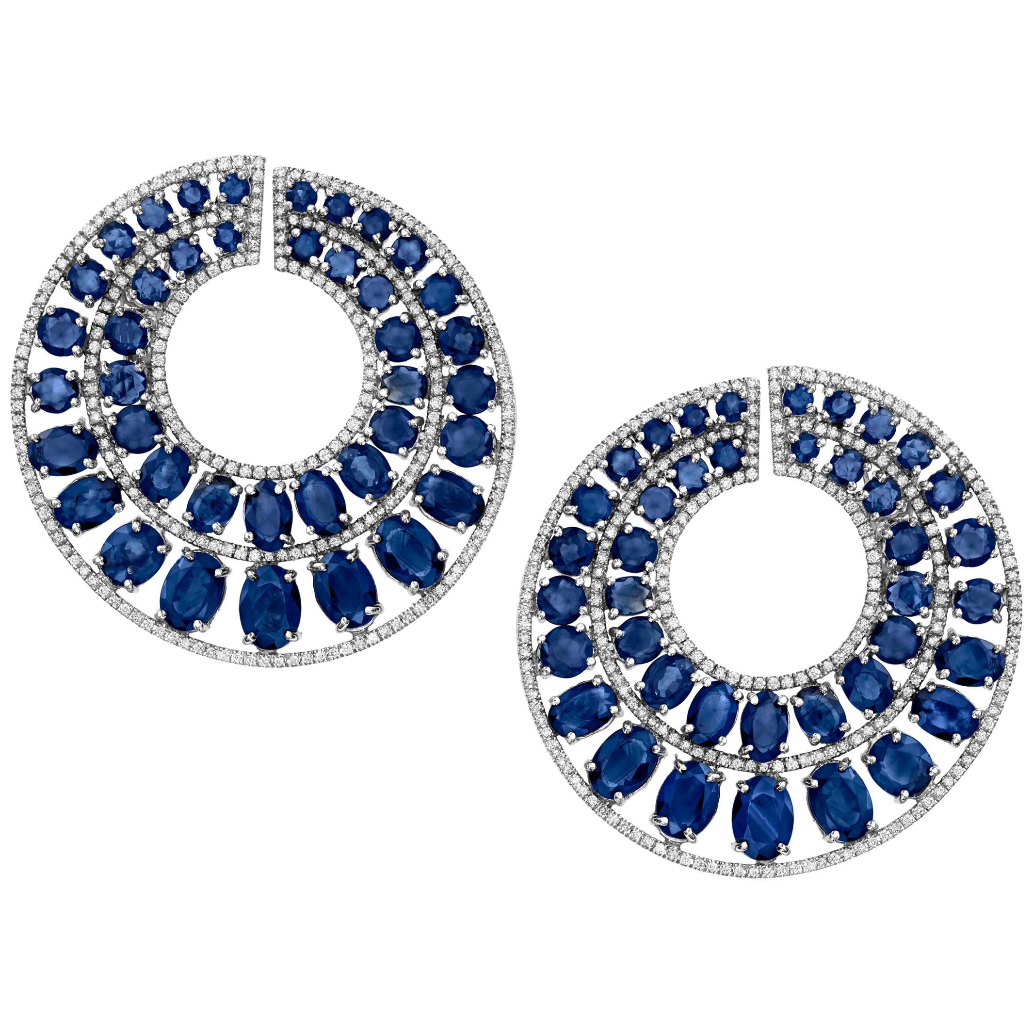 Sapphire and Pavé Diamond Circular Clip-On Earrings For Sale