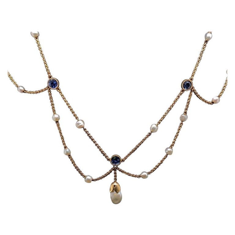 Sapphire and Pearl Necklace 14 Karat White Gold, Circa 1900 For Sale at ...