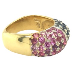 Sapphire and Pink Sapphire Dome Pavé Set Square Ring 18K Yellow Gold
