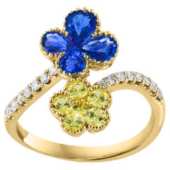 Bague en or jaune 18 carats, saphir et saphir rose, fleur de diamant