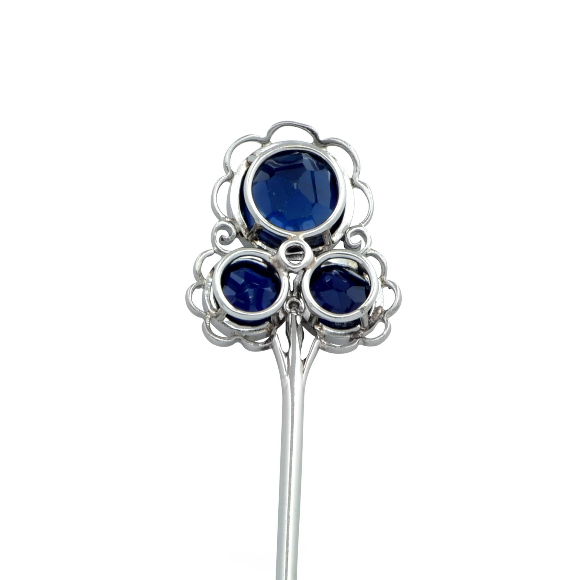 Round Cut  Sapphire and Platinum Brooch Pin