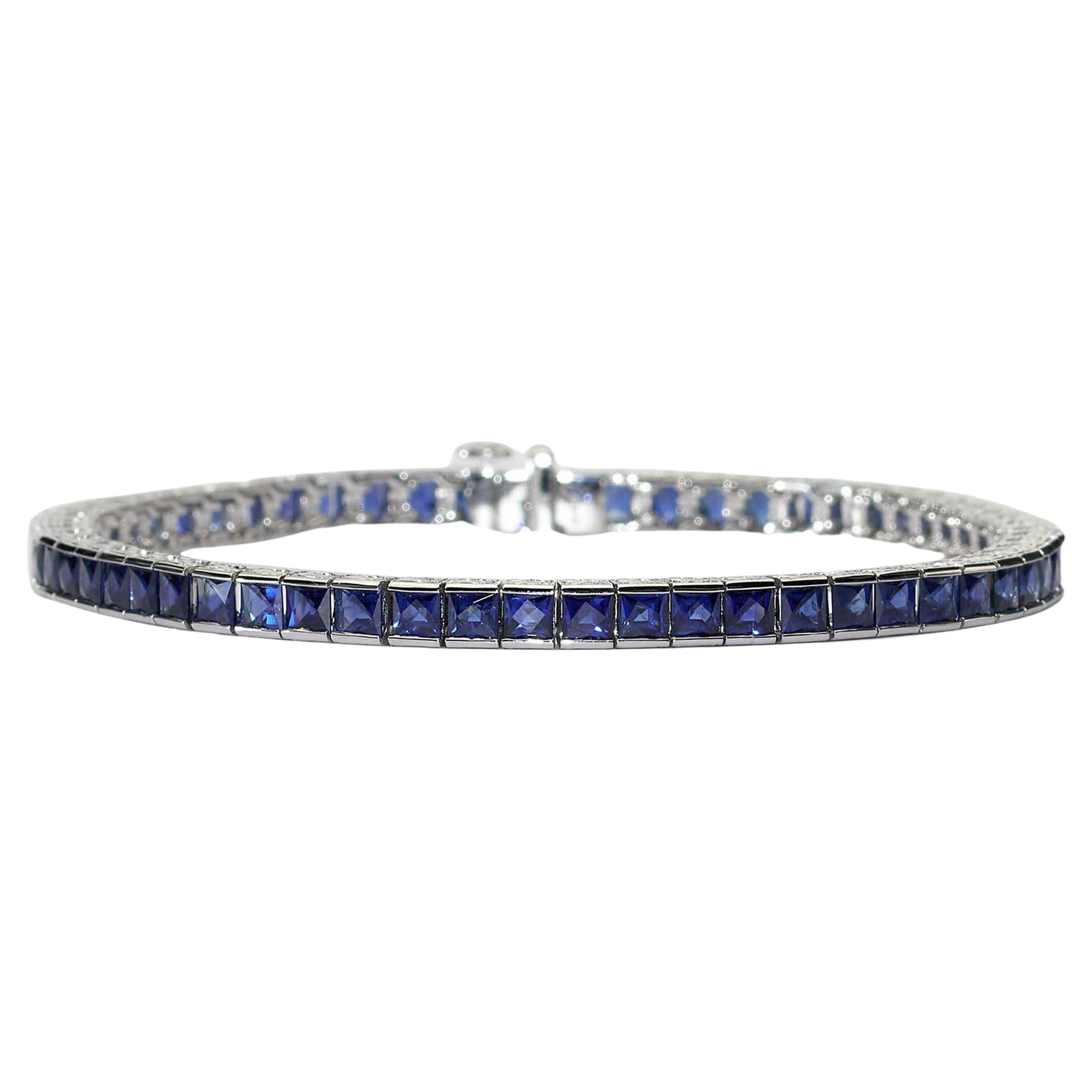 Sapphire and Platinum Line Bracelet, 9.47 Carat