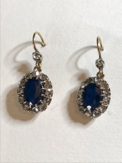Sapphire and Rose Cut Diamond Victorian Earrings