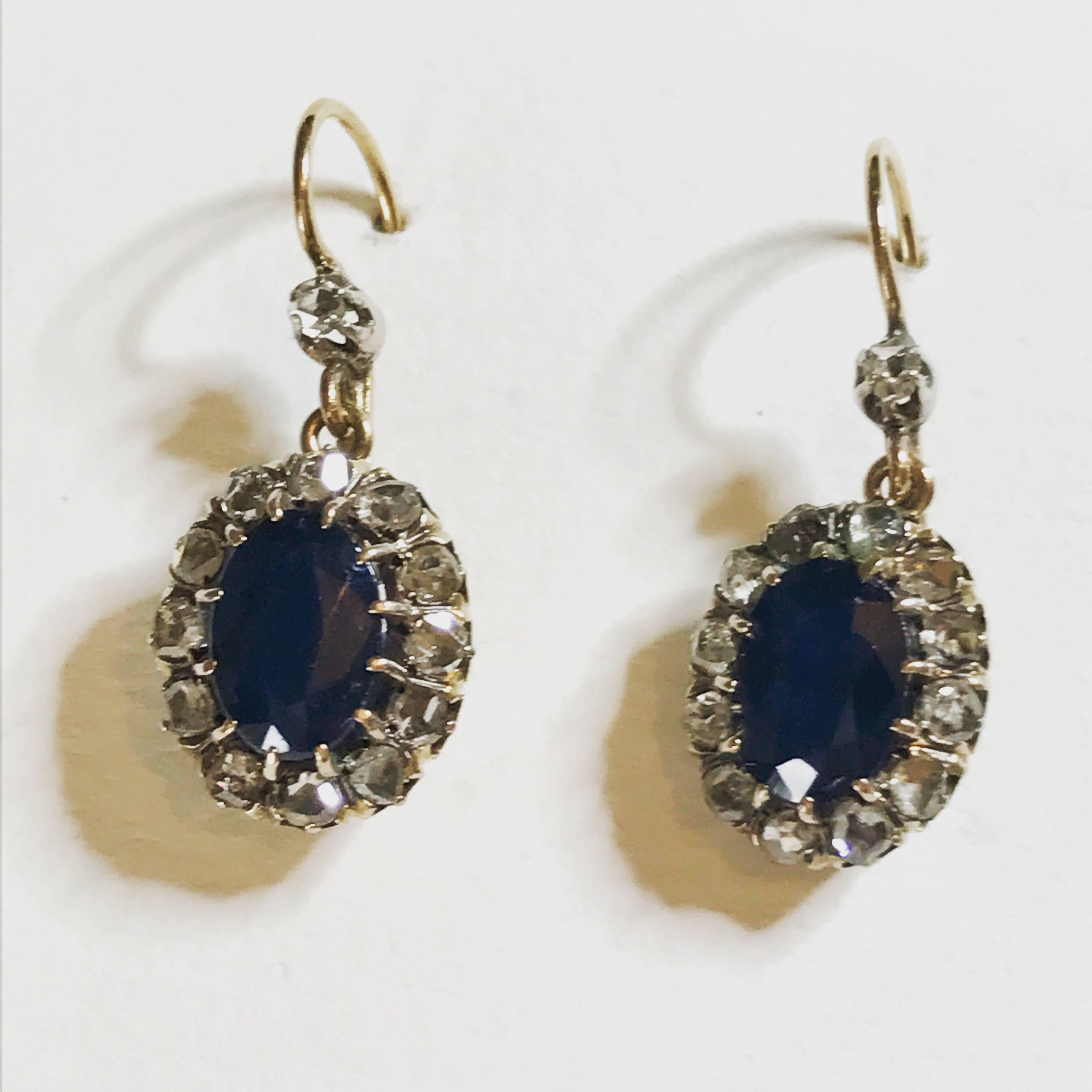 Late Victorian Sapphire and Rose Cut Diamond Victorian Earrings For Sale