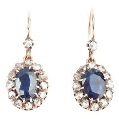 Sapphire and Rose Cut Diamond Victorian Earrings
