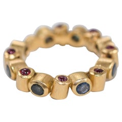 Used Sapphire and Ruby 18 Karat Gold Bridal Band Ring