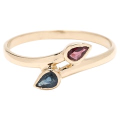 Sapphire and Ruby Bypass Ring, 14k Yellow Gold, Ring Size 5.75