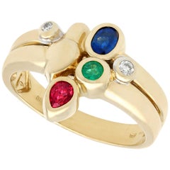 Sapphire and Ruby Emerald and Diamond Yellow Gold Dress Ring