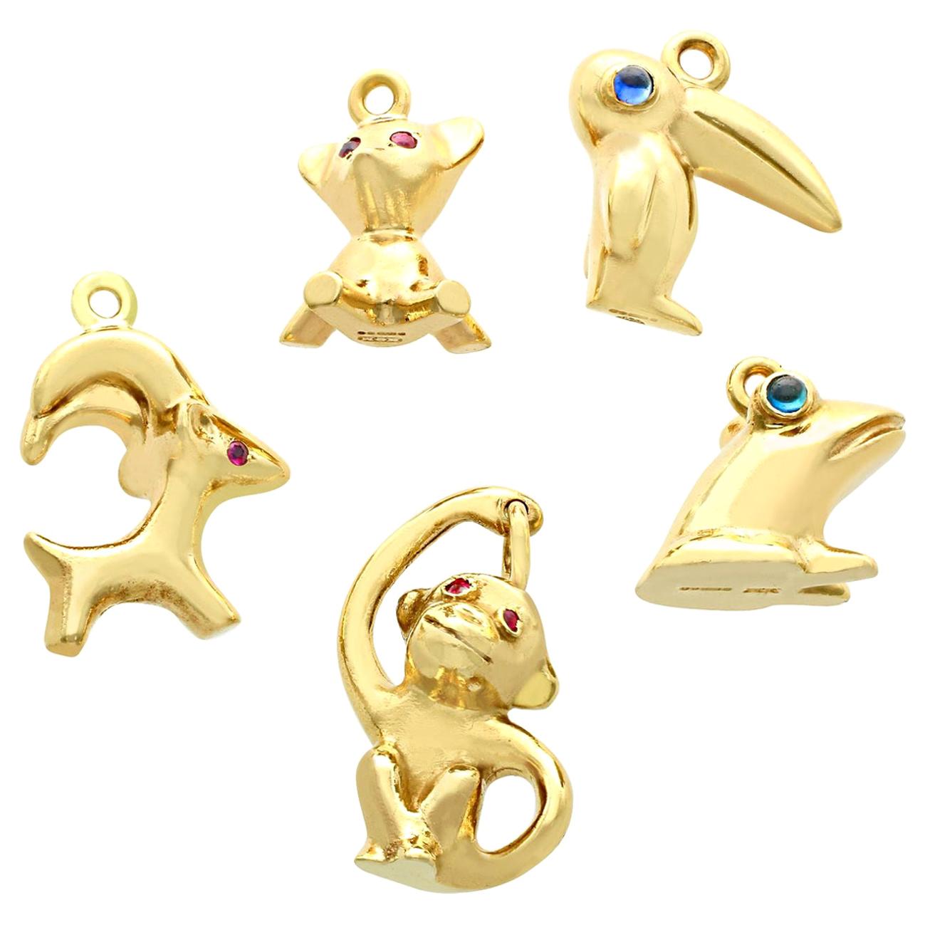 Sapphire and Ruby Yellow Gold Animal Charms