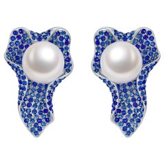 Eostre Sapphire and South Sea Pearl 18k White Gold Earring 