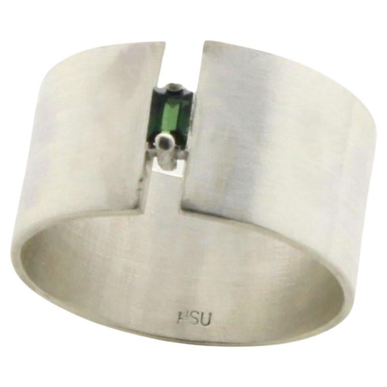 Tourmaline sterling silver Wide Ring  For Sale