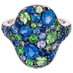 Sapphire and Tsavorite Original Pattern Ring, 3.12 Carat Organic Shape Ring