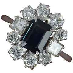 Sapphire and VS1 1.4 Carat Diamond 18 Carat White Gold Cluster Ring