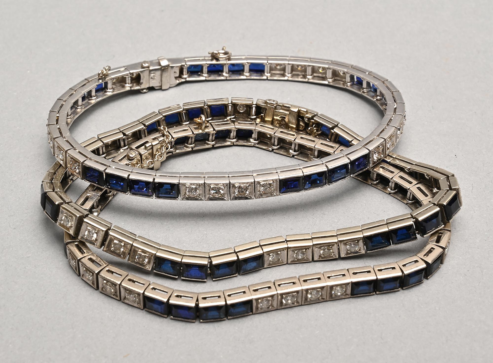 Art Deco Sapphire and White Gold Bracelet Trio