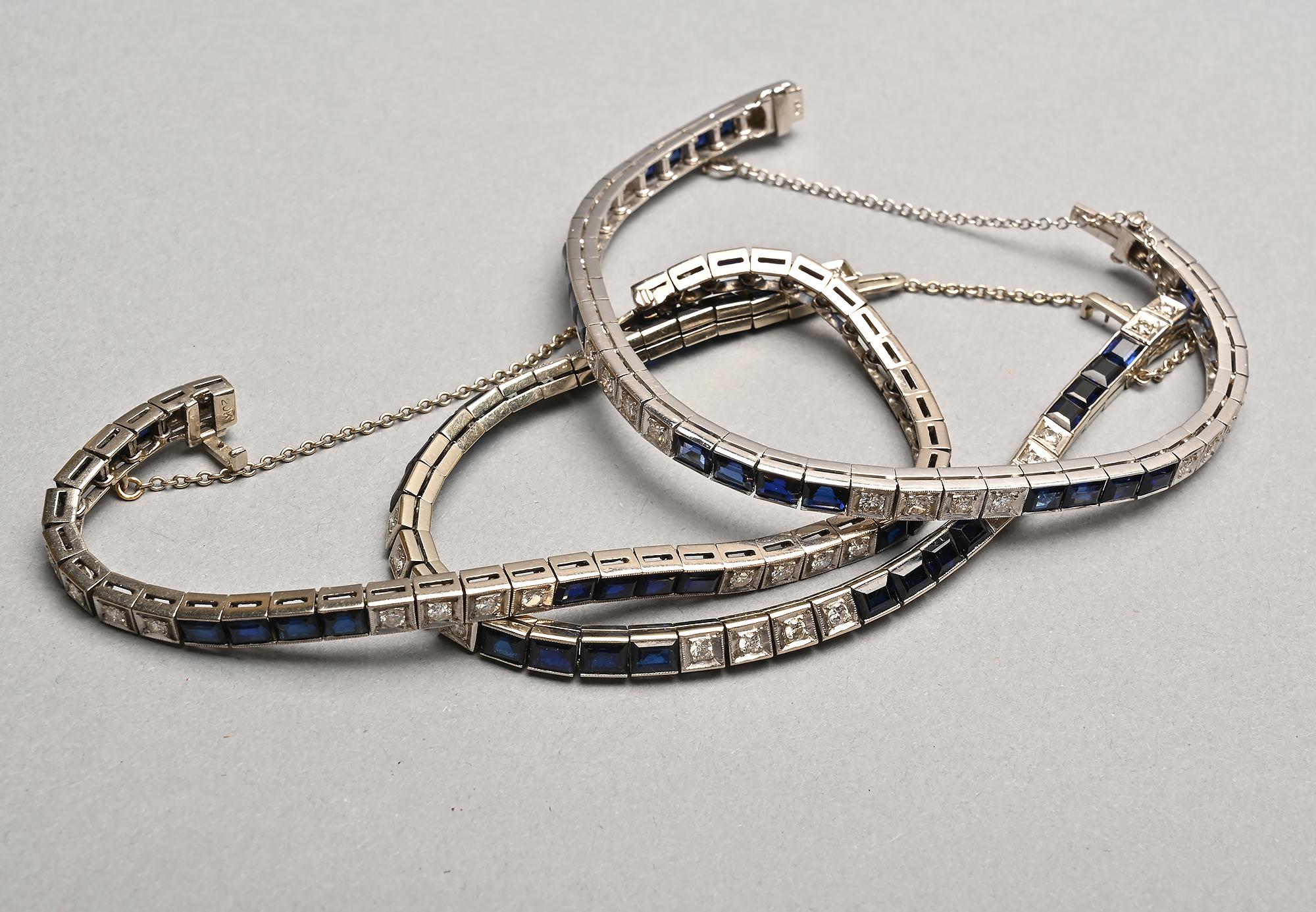 Mixed Cut Sapphire and White Gold Bracelet Trio