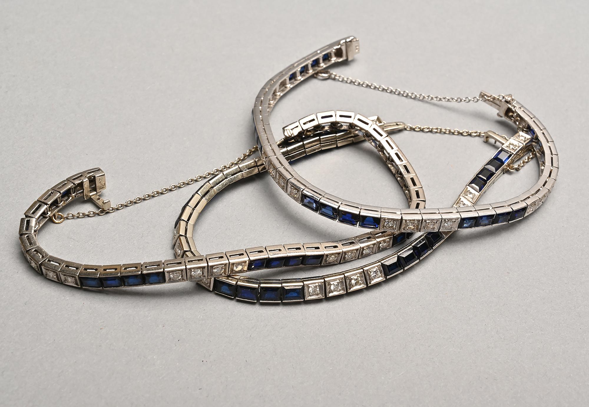 Women's Sapphire and White Gold Trio of Bracelets For Sale