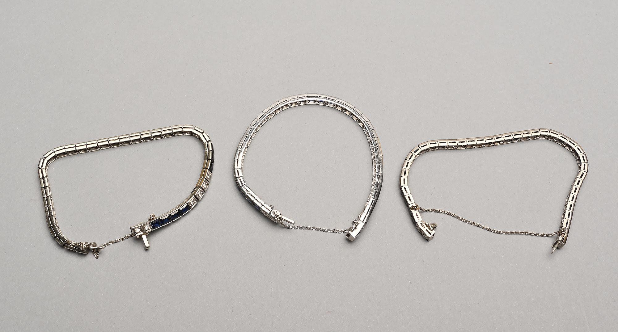 Sapphire and White Gold Trio of Bracelets For Sale 1