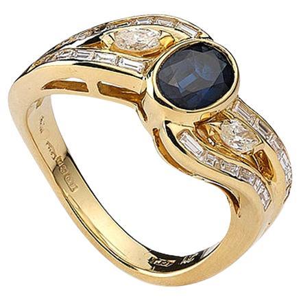 Sapphire and Yellow Gold Diamond Ring
