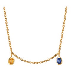 Sapphire and Yellow Sapphire Drops Silver Pendant Necklace Yellow Gold-Plated