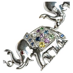 Sapphire Animal Motif Elephant Trio Gemstone Necklace