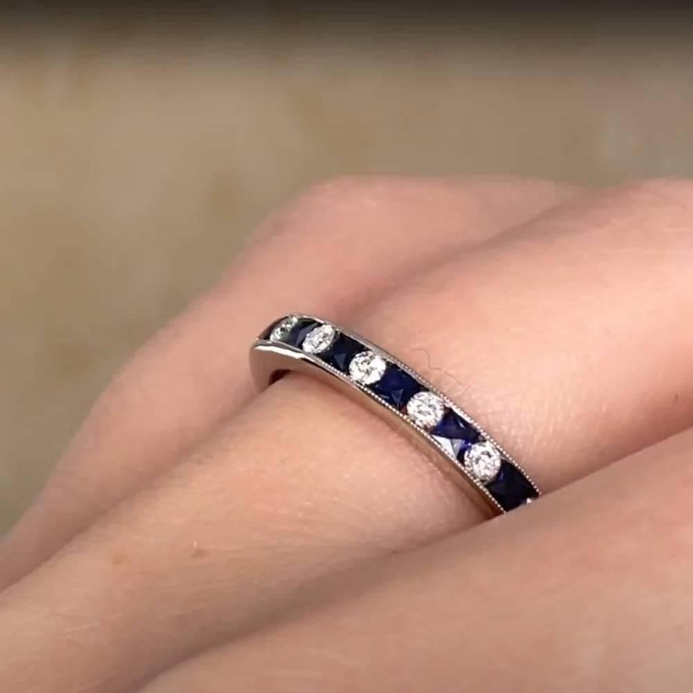 French Cut Sapphire (Approx 0.80-Carats) and Diamond (Approx 0.4-Carats) Eternity Band For Sale