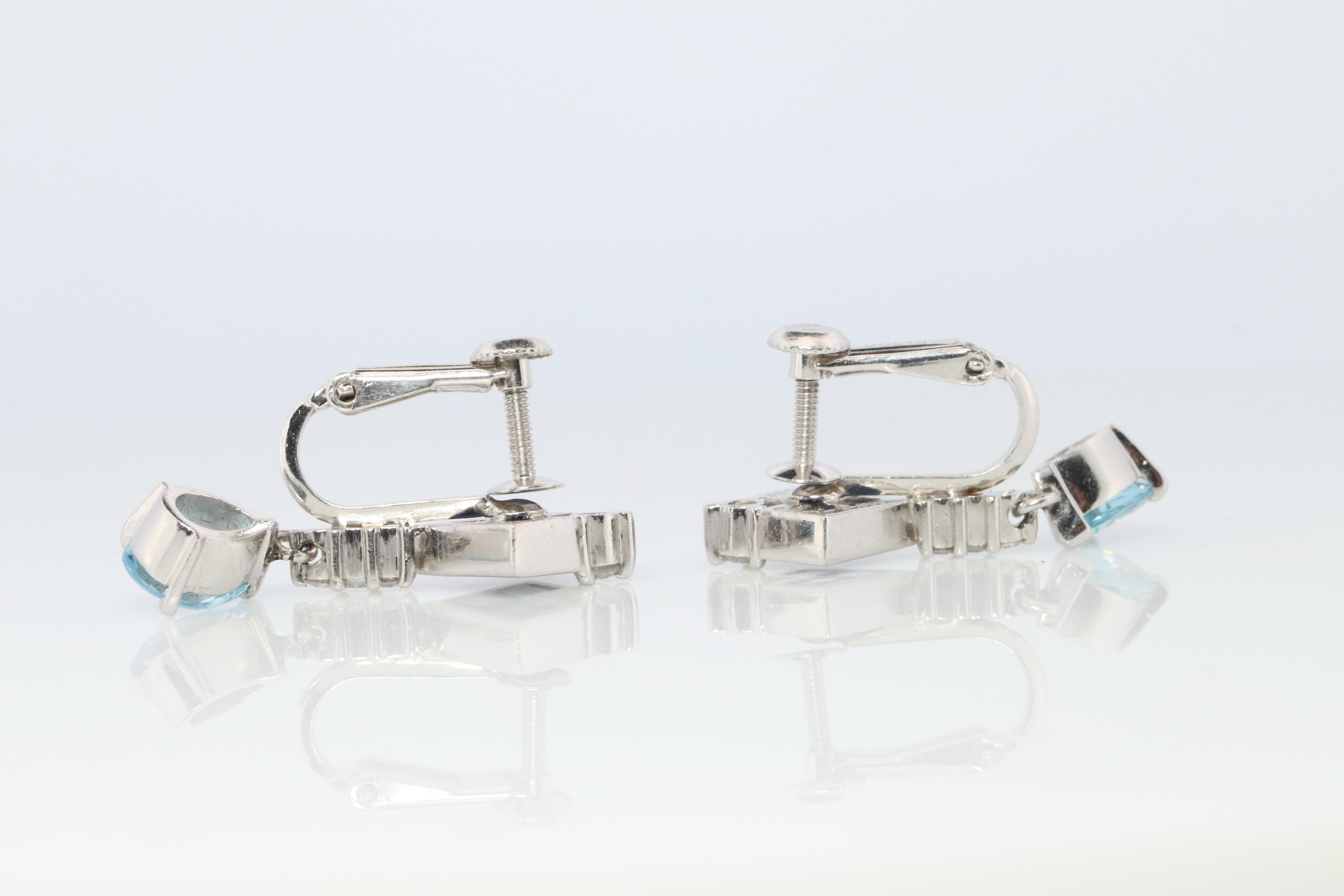 Orecchini pendenti con zaffiro e acquamarina. Orecchini a clip in platino PT950 senza piercing in vendita 3