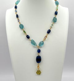 Sapphire, Aquamarine & Semi Precious Stones Necklace in 18K Yellow Gold
