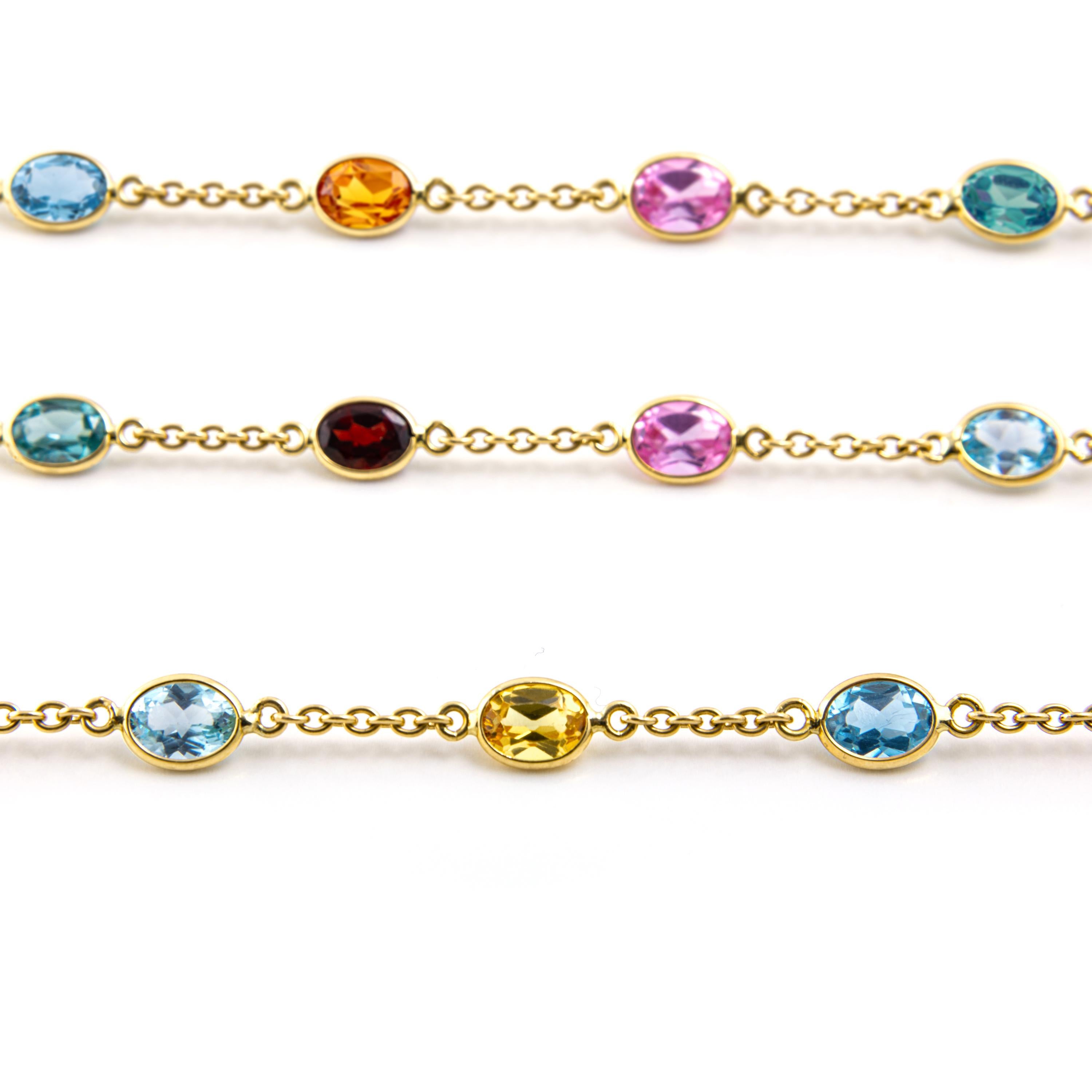 Oval Cut Sapphire Aquamarine Spinel Gold Chain Necklace For Sale