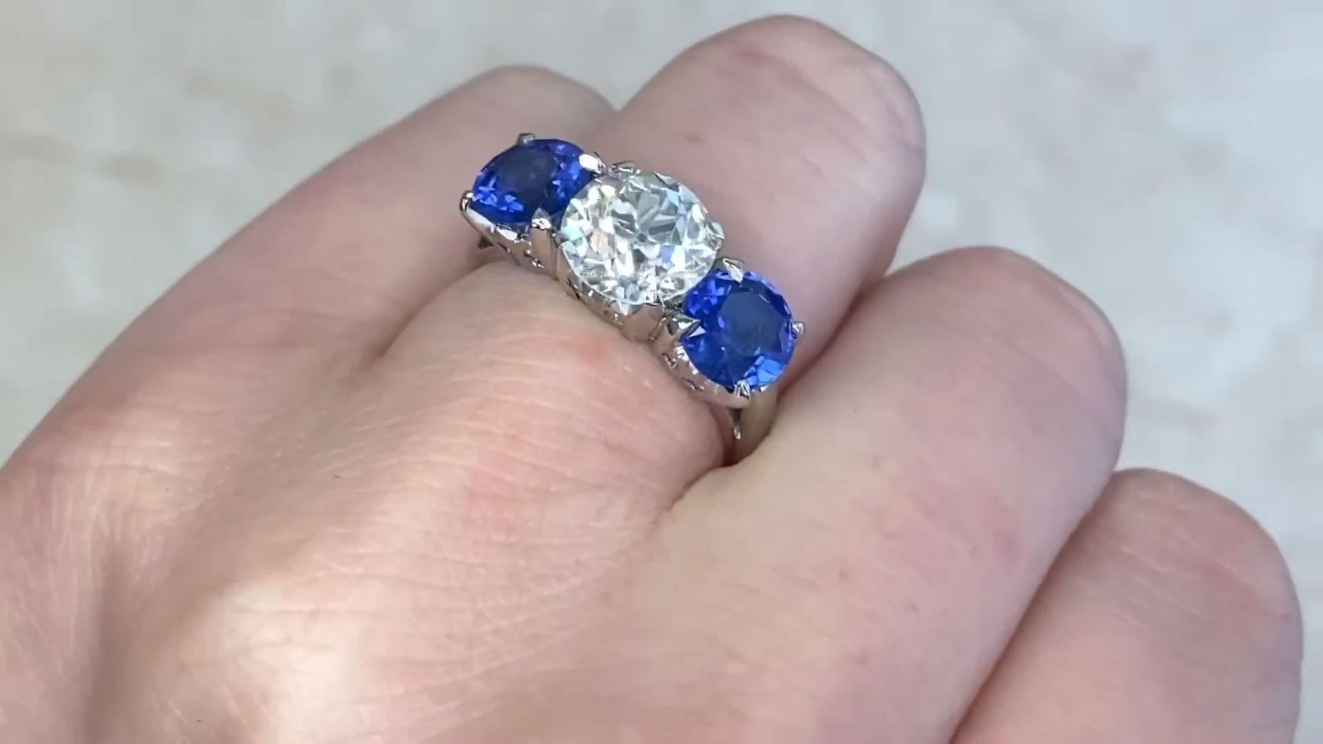 Zafiro Anillo de Compromiso Art Decó Antiguo Corte Europeo (Aprox. 2,00 Quilates) Corte europeo antiguo en venta