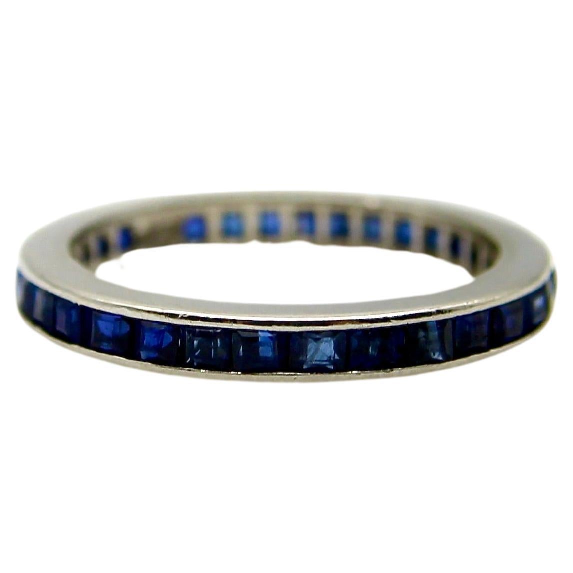 Sapphire Art Deco Platinum Eternity Band