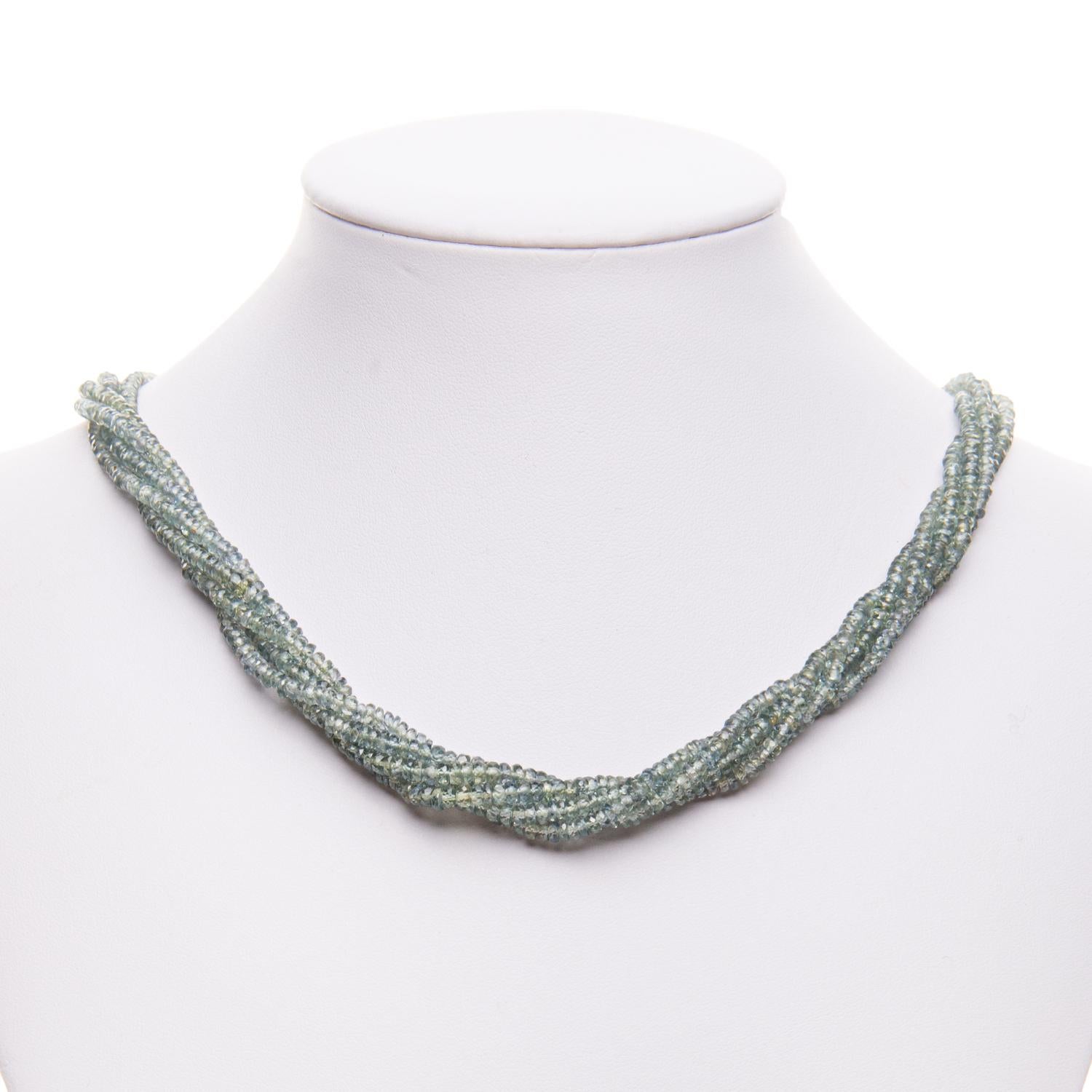 Contemporary Sapphire Australian Green Multi Row Bead Necklace Sterling Silver Natalie Barney For Sale
