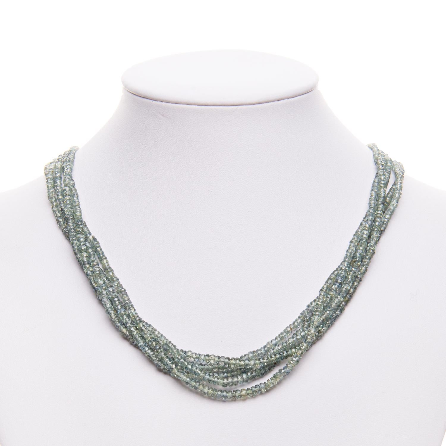 Women's or Men's Sapphire Australian Green Multi Row Bead Necklace Sterling Silver Natalie Barney For Sale