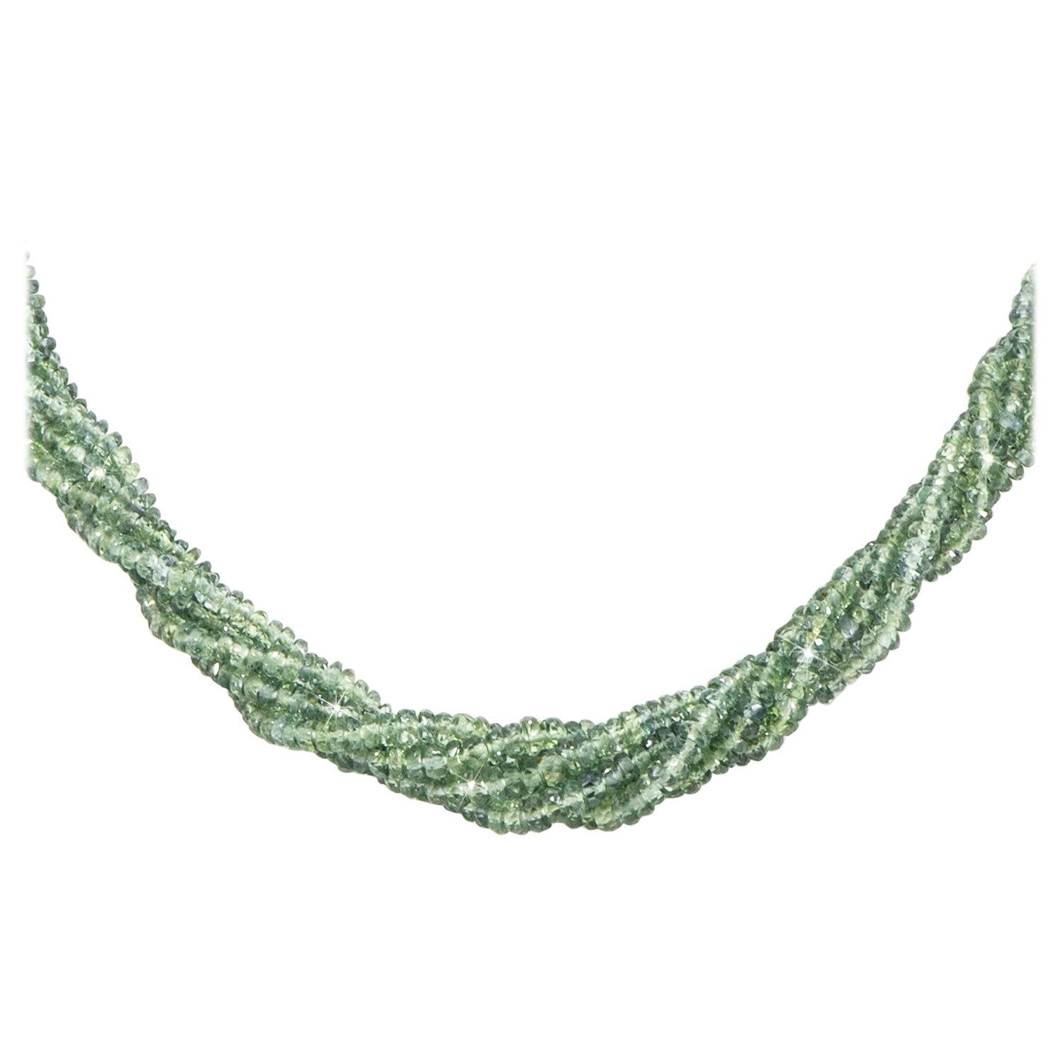 Sapphire Australian Green Multi Row Bead Necklace Sterling Silver Natalie Barney For Sale