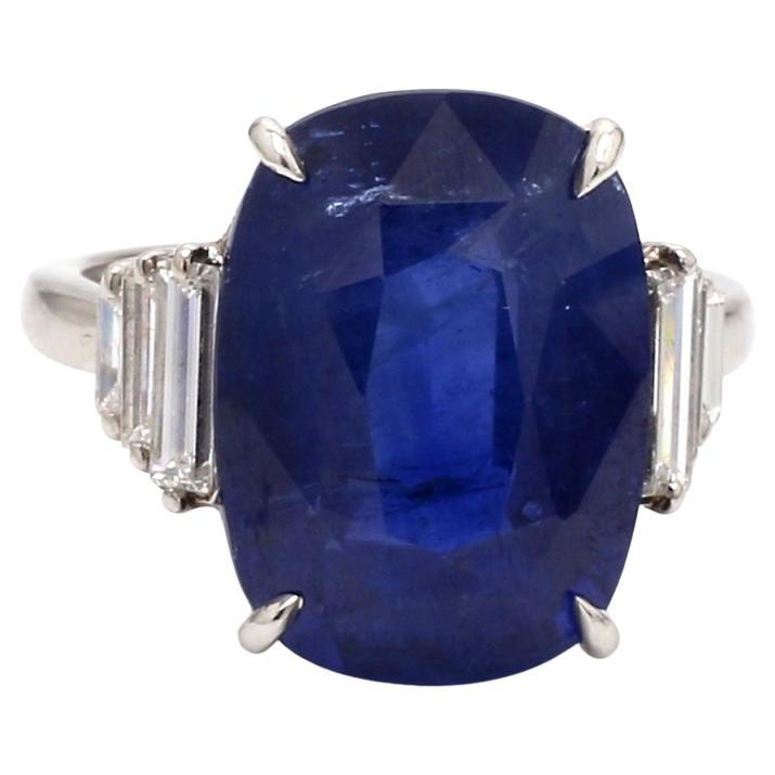 Sapphire & Baguette Diamond Ring For Sale
