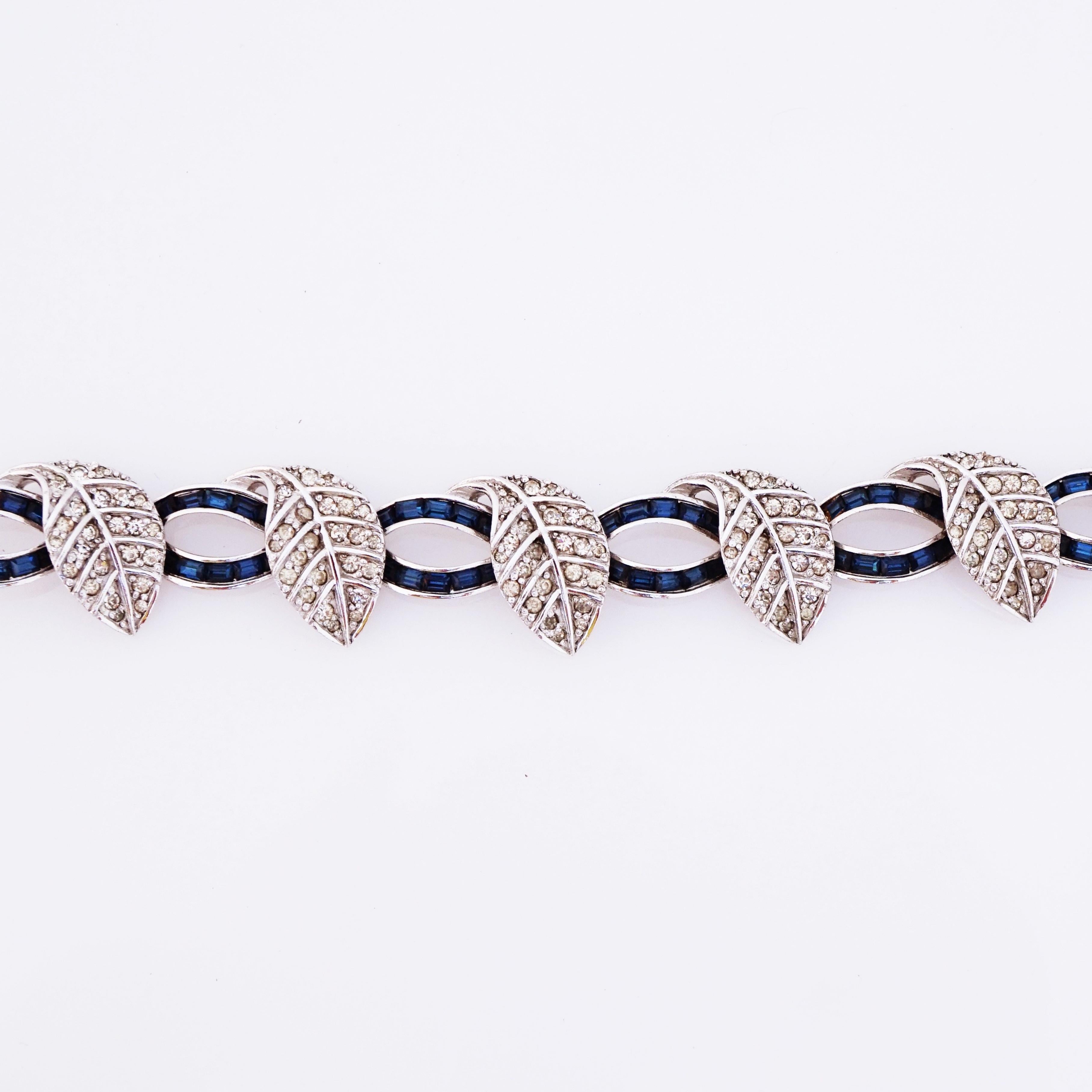 Modern Sapphire Baguette Silver Leaf Cocktail Bracelet By Pennino, 1950s For Sale