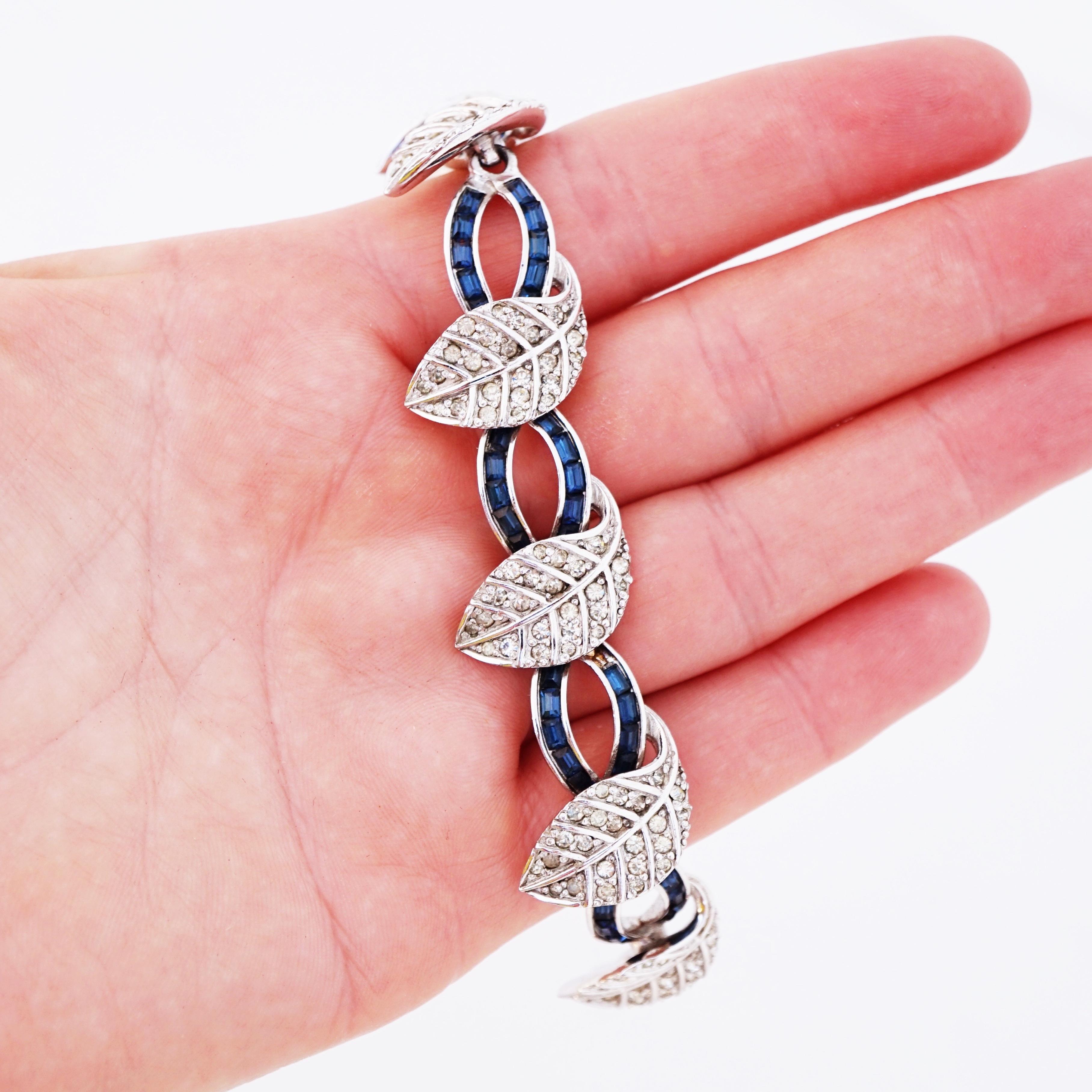 Sapphire Baguette Silver Leaf Cocktail Bracelet By Pennino, 1950s For Sale 1