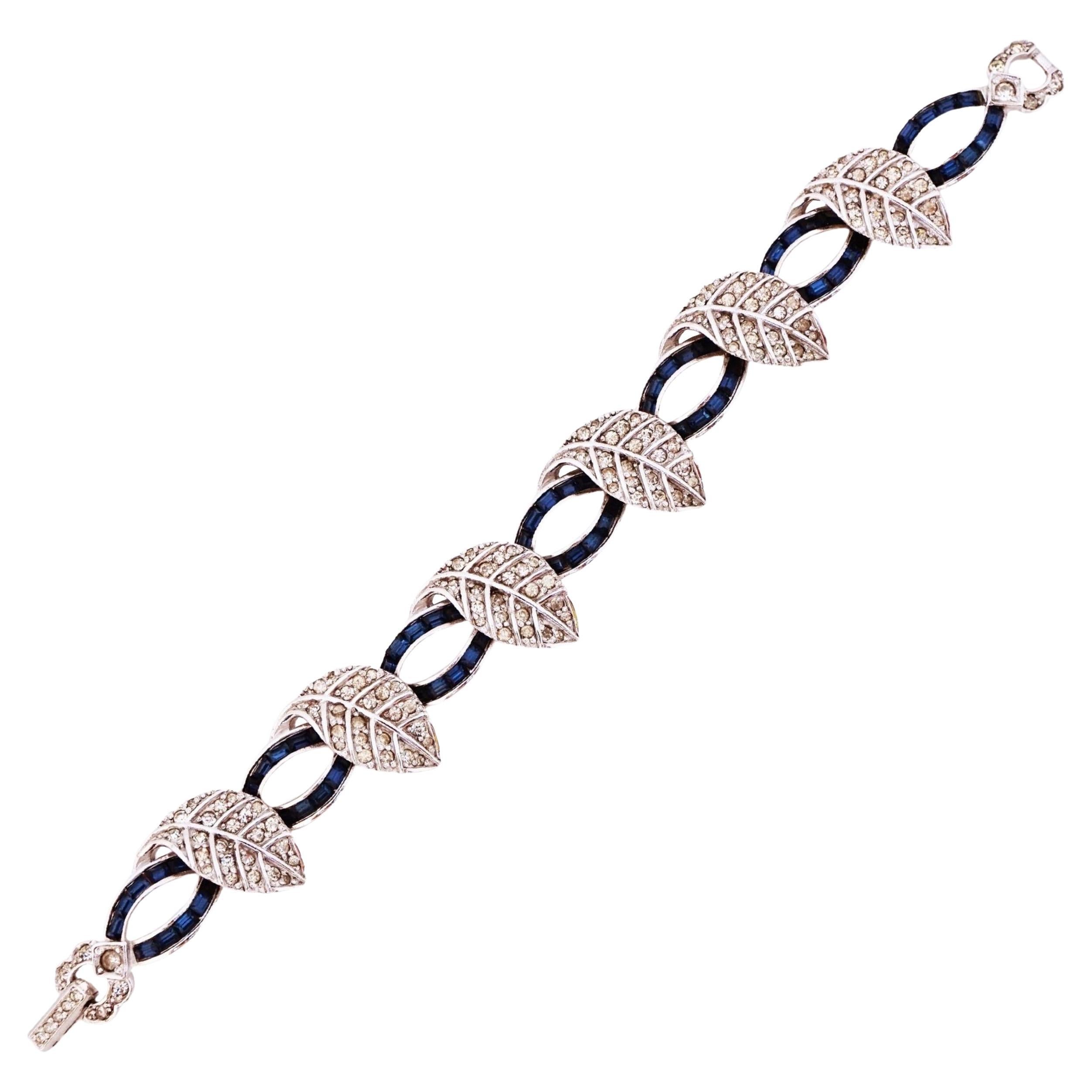 Sapphire Baguette Silver Leaf Cocktail Bracelet By Pennino, 1950s