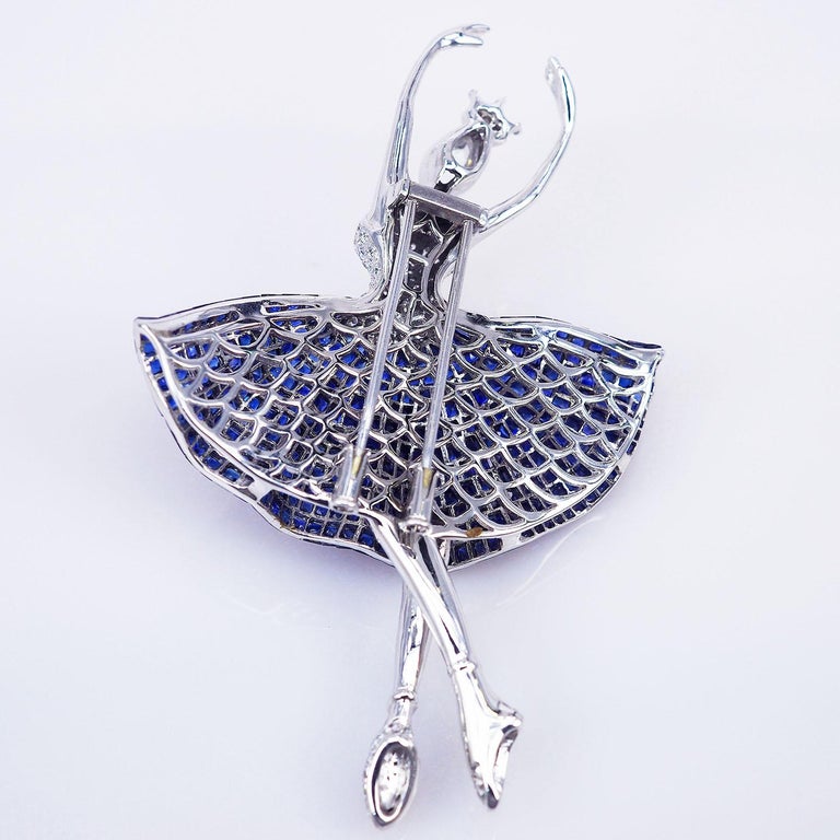 This is the master piece design by La Fleur Jewels .We are proudly to present the most beautiful brooch in the motion of ballerina. We use the top quality sapphire which make in invisible setting. We set the stone in perfection as we are