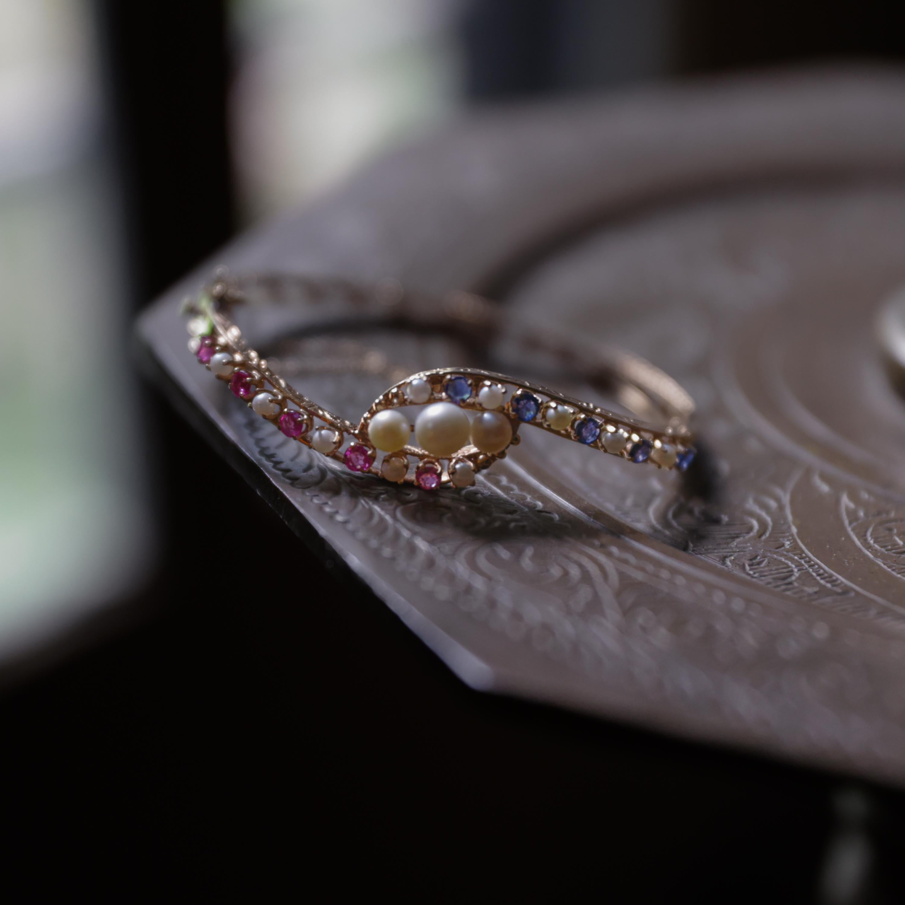 Sapphire Bangle Pink and Blue Royal Blue and Ruby-ish Pink with Pearls For Sale 4