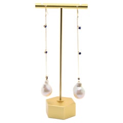 Sapphire Baroque Pearl Chain Drop Earring