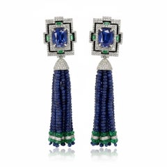 Sapphire Bead Tassle Earrings