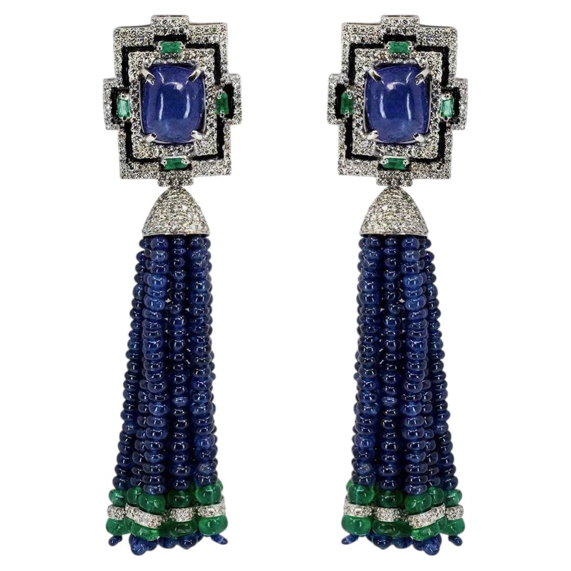 Sapphire Bead Tassle Earrings