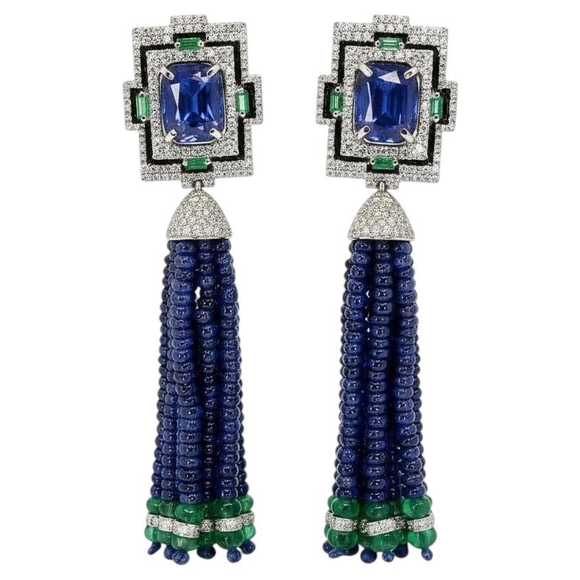 Sapphire Bead Tassle Earrings